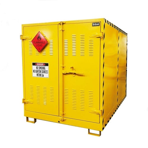 yellow color outdoor flammable storage safety cabinet with closed door
