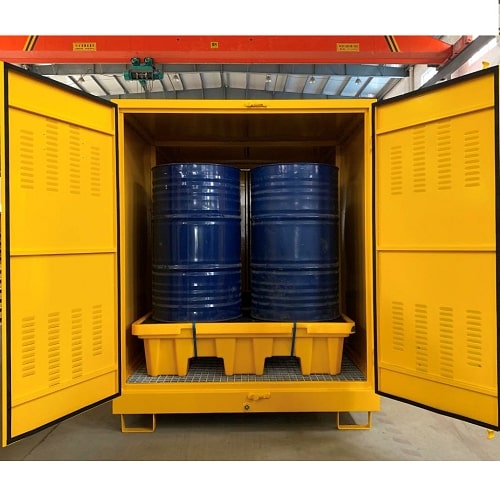 yellow color outdoor oil drum storage safety cabinet with opened door