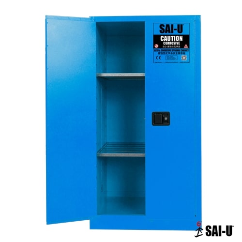 60 Gallon, 2 Shelf, 2 Manual Close Door, Corrosives/Acid Steel Safety Cabinet, Blue, SC0060B